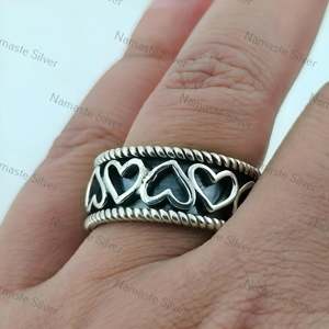 925 Sterling Silver Fidget <b>Ring</b> Handmade Meditation Jewelry <b>Spinner</b> Thumb <b>Ring</b> Cut Stone Connecting Heart Anxiety Promise <b>Ring</b> - Product Image 3
