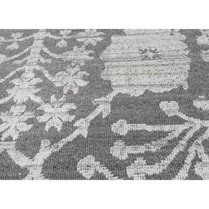 Tapis en viscose floral classique Erbe gris et noir, tapis en jute noué à la main, tissage plat, rectangulaire, pour couloir, usage domestique - Modèle Skpv-20 - Product Image 3