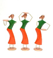 Ensemble de 3 figurines en métal Tagari indiennes faites à la main, écologiques, pour la décoration de la maison, décoration traditionnelle, présentoir pour le salon