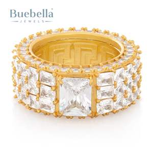 Hip Hop Jewelry 18k Gold Coating 925 Sterling <b>Silver</b> Paved VVS Moissanite Iced Out Triple-Row Signet <b>Ring</b> For <b>Men</b> - Product Image 2