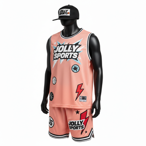 Conjunto de pantalones cortos de baloncesto para hombre, premium, 180 GSM, malla de poliéster transpirable, color melocotón, sublimación, logotipo personalizado. - Product Image 4