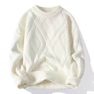 Pull à col rond pour homme personnalisé, chaud, uni, 100% coton, grande taille pour l'hiver, logo frontal, anti-boulochage, anti-froissage, laine - Product Image 5