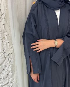 Abaya en lin de luxe personnalisée de qualité supérieure taille libre robe musulmane traditionnelle de Dubaï Turquie vêtements islamiques vente en gros - Product Image 5