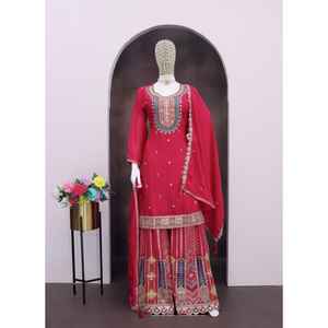 NUEVA COLECCIÓN SALWAR KAMEEZ DE TELA CHINON GRUESA CON DUPATTA Y BLUSA DE SEDA REVERSIBLE PARA FIESTAS - Product Image 1