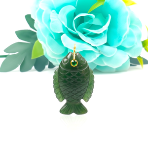 Pendentif en pierre précieuse sculpté de poisson lisse multi-pierres naturelles pour collier en argent sterling 925 plaqué or pendentif à breloques bijoux - Product Image 5