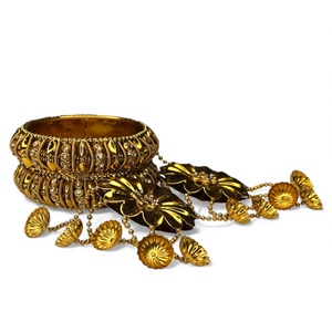 Ethnic Wedding Pearl Emerald Cut Flower Jhumka Charm Bangle Premium Quality Tarnish-Proof High Demand Ready to Ship - Product Image 3