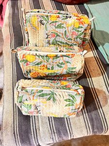 Custom Made in Three Assorted Designed Hand Embroidered Kantha Quilted Shopping Bags Made From Cotton Block Printed Fabrics. - Product Image 4