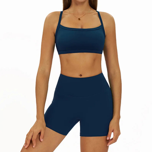 Short extensible taille haute ensemble de soutien-gorge de sport respirant deux pièces vêtements de sport sans couture confortables pour Yoga Gym course Fitness imprimer - Product Image 4