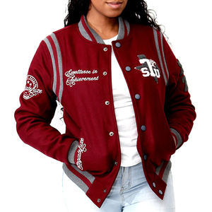 High Quality <b>Wool</b> Cotton <b>Fabric</b> Breathable Winter Girls' Baseball Jacket Custom Logo Printed Lettermen Stand Collar XL Plus Size - Product Image 2