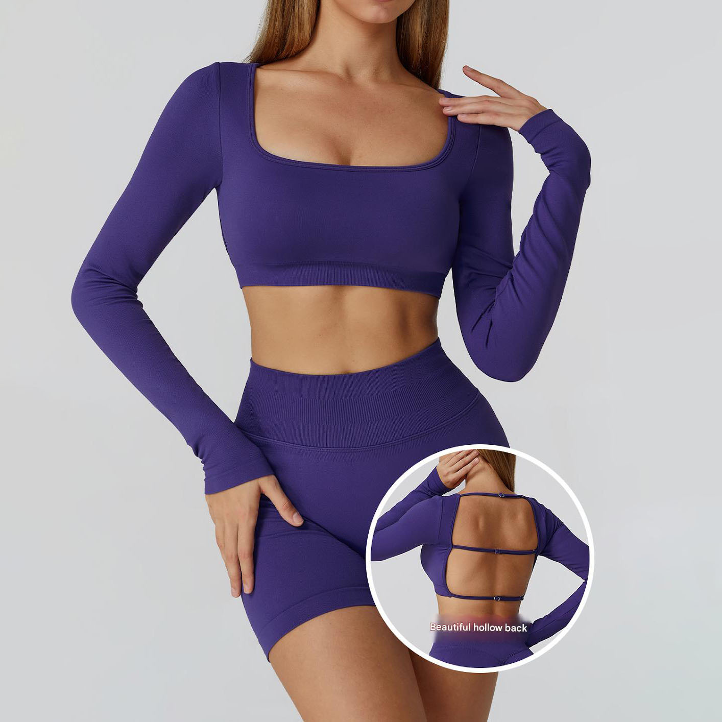 Lanyu Women's Plus Size High-End Seamless Yoga Bodysuit Four-Way Stretch Long Sleeve Backless Design for Fitness Running Gym