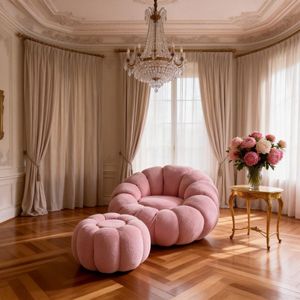 Kursi Santai Bean Bag Kulit Sintetis Pink Nordic, Kursi Santai Bubble Sherpa, Kursi Beruang Teddy, Kursi Labu untuk Set Kamar Tidur - Product Image 2