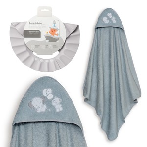 Ensemble de serviettes de bain grises pour nouveau-né avec chapeau en forme d'éléphant 1X1 MT. Motif de dessin animé en coton pour la salle de bain - Product Image 1