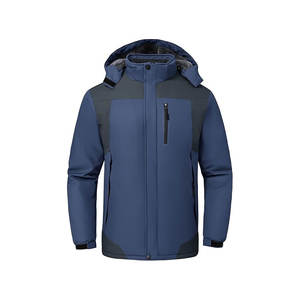 แจ็กเก็ตยีนส์ขนเป็ดสำหรับผู้ชายคอตั้งโลโก้ด้านหน้าและซิปปิดสำหรับฤดูหนาว - Product Image 1