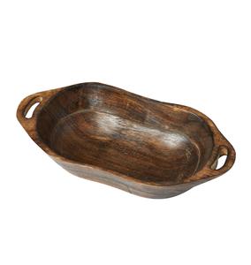 Poignées en bois sculpté plateau naturel assiettes rondes en bois chargeur plateau de service vaisselle légère plats pour Steak Snack - Product Image 1