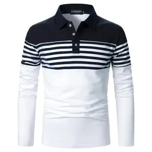 Wholesale Customization 3-color Stitching Cheapest Polo Shirt 100% Cotton Casual Fashion Long Sleeve Polo Shirt Golf Polo Shirt