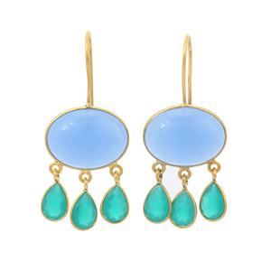 Nuevos pendientes colgantes de moda para mujeres y niñas, joyería de diseño corto de Calcedonia azul y verde superior - Product Image 5