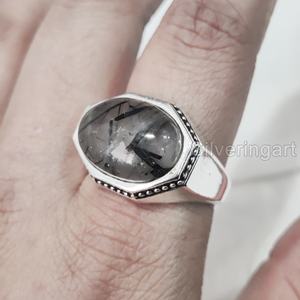 Grossiste Bague pour homme Bague en argent sterling 925 faite à la main en pierre précieuse rutile noire naturelle Toutes tailles - Product Image 1