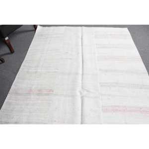 Alfombra de 5.2x8.9 pies, Alfombra Turca Vintage, Alfombra Blanca de Lana del Suroeste - Product Image 4