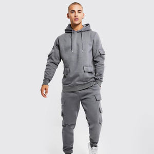 Chándales de Jersey térmico personalizados para hombre con bolsillos de carga, tela de lana con capucha de etiqueta privada de alto fabricante - Product Image 1