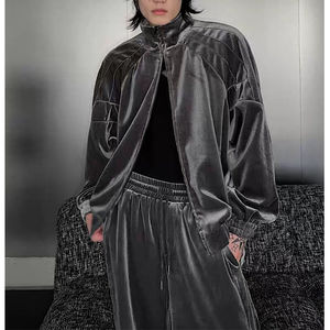 Ensemble de survêtement pour homme en molleton vintage à fermeture éclair, pantalon large, pantalon long, ensemble deux pièces d'hiver, sweat-shirt, survêtement, 100% coton, séchage rapide - Product Image 4