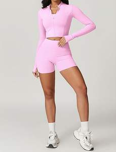 Elegante conjunto de yoga naranja Top corto y polainas de pijama transpirable ropa de fitness sin costuras para mujeres - Product Image 2