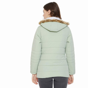High Quality Wholesale Custom Women's Light Green Quilted Hooded <b>Jacket</b> With Zipper Closure Full Sleeve Autumn Wear - Product Image 2