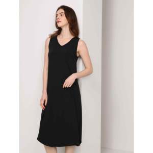 Custom Premium Women's <b>Black</b> V-Neck Tank <b>Nightdress</b> Knitted Fabric Made From Filament Bamboo Modal Pajama Dress Nightwear - Product Image 1