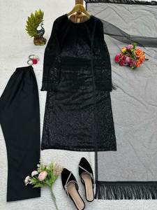 Ensemble trois pièces en Georgette Anarkali Salwar noir de haute qualité avec éclat brillant pour toutes les occasions - Product Image 3