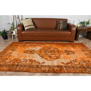 Alfombra Vintage, Alfombra Turca de 4,7x8,4 pies, Alfombra de Lana con Parches Naranjas - Product Image 2