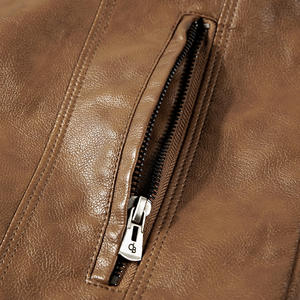 Veste d'hiver en cuir pour homme respirante et chaude, col montant, mode automne-hiver, solide - Product Image 3