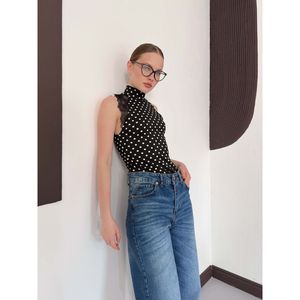 เสื้อแขนกุดคอเต่าลายจุดพร้อมรายละเอียดลูกไม้ - [object Object] - Product Image 2