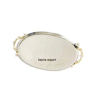 Plateau de service décoratif en métal d'acier inoxydable de conception moderne conception de branche en métal d'or - Product Image 6