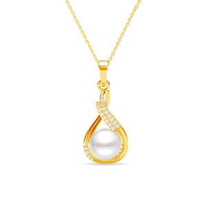 Collar con Colgante de Perla Auténtica Esin Plateado, con Diamantes, Diseño de Gota de Agua, Luna Geométrica y Número, Bañado en Rodio y Oro, para Bodas y Budismo - Product Image 1