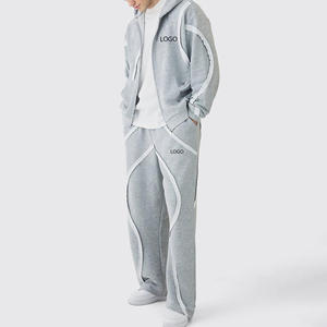 Ensemble survêtement à capuche et pantalon de survêtement en deux pièces avec couture contrastée inversée, personnalisable avec votre propre logo, pour homme - Product Image 1