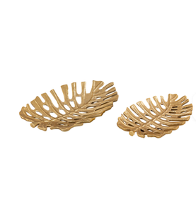 Metal Casting Leaf Shape Bowl Food Serving Tray & Bowl Tabletop Decorative Gold Antique Finished Bowl Leaf Shape - Product Image 1