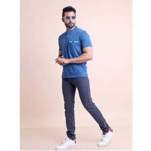 T-shirt à manches courtes et col mandarin de haute qualité pour hommes Vêtements décontractés confortables 100% coton pour les tenues de tous les jours et le bureau - Product Image 1