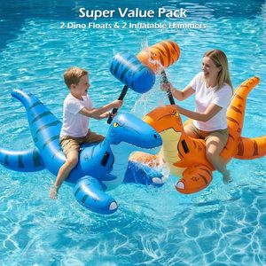 Premium Inflatable Dinosaur <b>Pool</b> Float Ride On with Toy Hammers <b>Pool</b> Games Toys for Kids Teens Adults Summer Lake Beach Party - Product Image 3