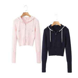 Cárdigan de manga larga para mujer, suéter, capucha, cremallera, Mosca, Color sólido, tejido, moda informal, temporada de otoño, alta calidad, Frente 100% - Product Image 1