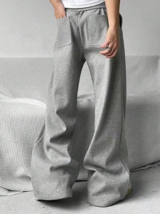 Pantalon de survêtement baggy décontracté pour homme avec taille élastique Pantalon de survêtement athlétique à jambes larges avec poches Pantalon à fermeture à cordon de serrage à taille moyenne - Product Image 4