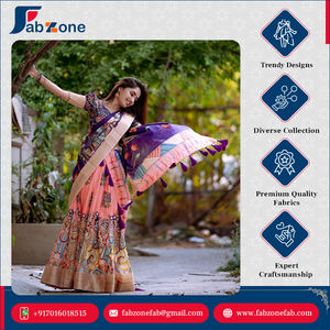 El Mejor Fabricante y Proveedor de Ropa India de FABZONE, Lehenga Choli Dupatta Tradicional Gujarati de Seda Dola con Estampado Digital - Product Image 3