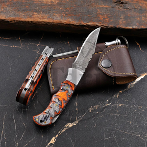 EDC Stainless Damascus Steel Folding <b>Knife</b> Back Lock OEM Wholesale B2B Supplier Wood Handle Hunting <b>Knife</b> Camping Outdoor Use - Product Image 5
