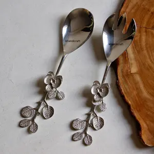 Hot Sale Wedding party supplier Spoon Salad Gravy Server direct from India l Handmade Floral serving set l silver Micheal arms