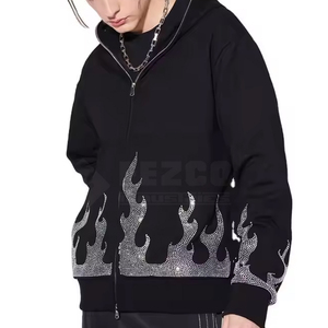 Sudadera con capucha de algodón 100% de color sólido con estampado de logotipo personalizado para hombre con detalle de diamantes de imitación chaqueta con capucha de invierno de nueva apariencia moderna - Product Image 5