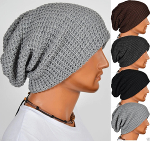 Gorro de punto para hombre, gorro de gran tamaño, informal, holgado, Extra largo, cálido, con Calavera, gorro de Color personalizado, Jacquard liso - Product Image 1