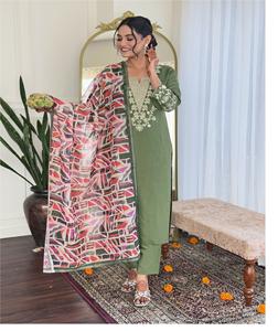 Exportation indienne de haute qualité tendance Viscose Chanderi fantaisie tissu Kurti pantalon avec lin Dupatta broderie pour femmes filles - Product Image 2