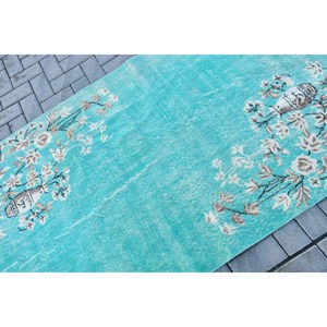 Alfombra Turca Vintage, Alfombra de 3.7x6.7 pies, Alfombra de Lana Sólida Azul y Blanca - Product Image 5