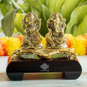 Ganesh Ji con Laxmi JI Murti, Hecho a Mano con Acabado de Latón, Diseño Tradicional Shabby Chic para Decoración del Hogar u Oficina, para la Celebración de Diwali - Product Image 2