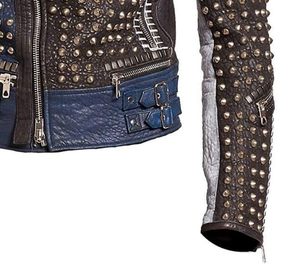 Veste en cuir cloutée de style punk noir pour hommes à la mode Veste en cuir de motard cloutée personnalisée - Product Image 4