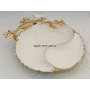 Patrón de tendencia Llegada Color blanco y dorado Diseñador de pájaros Forma redonda Centro de mesa de lujo único Suministro de cuenco decorativo - Product Image 1