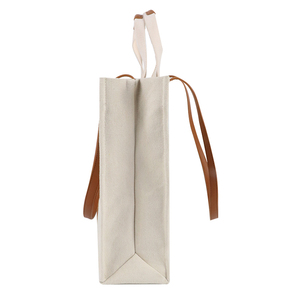 Custom Eco Friendly Canvas Cotton <b>Tote</b> Shopping <b>Bag</b> With PU Leather Strap Design Recyclable And Suitable For Daily Use - Product Image 4